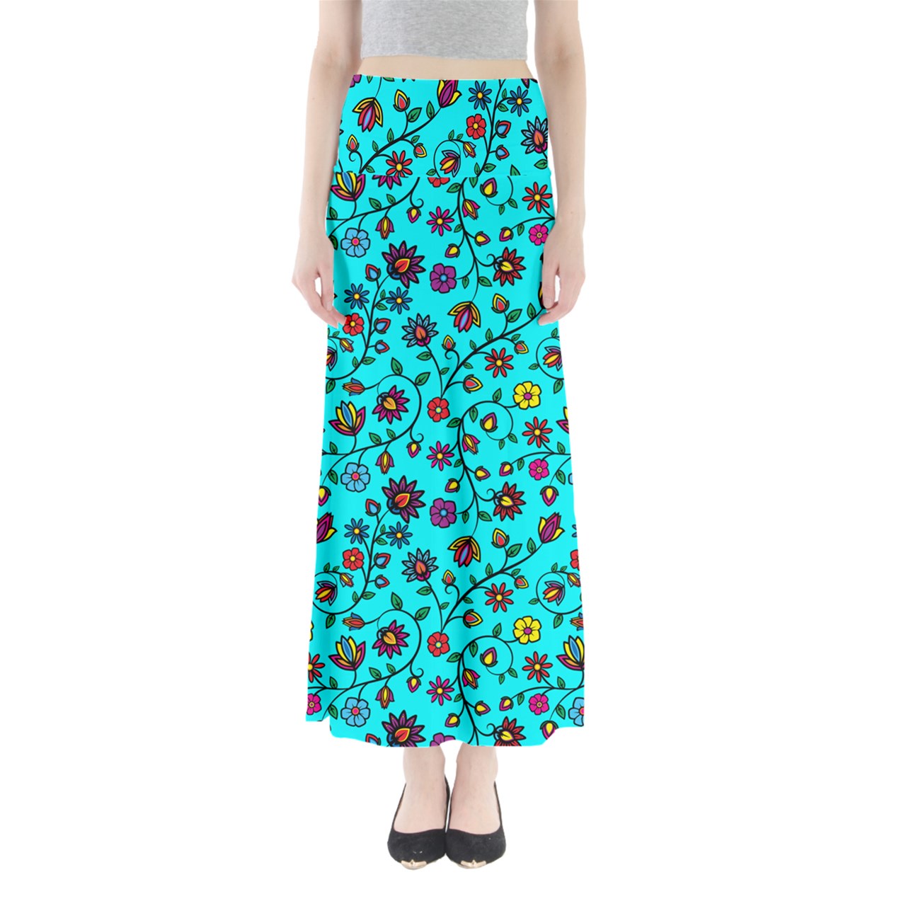 Nature's Nexus  Turquoise Full Length Maxi Skirt