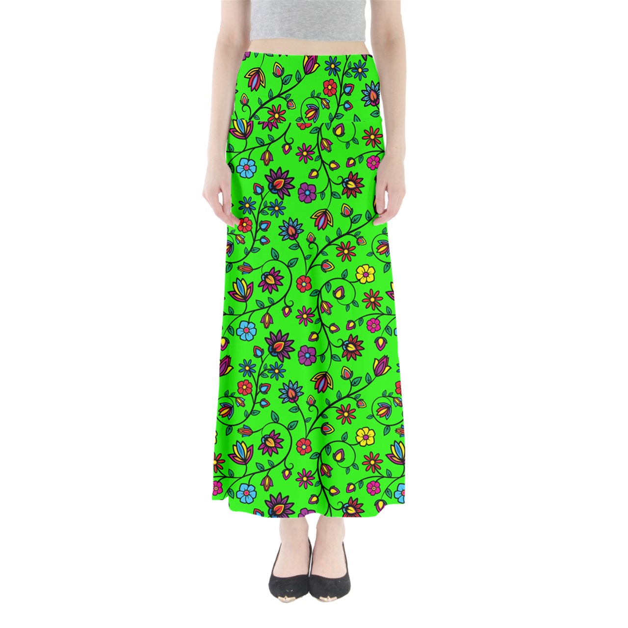 Nature's Nexus  Neon Green Full Length Maxi Skirt