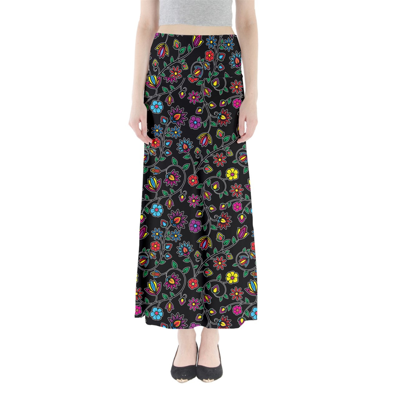 Nature's Nexus  Black Full Length Maxi Skirt