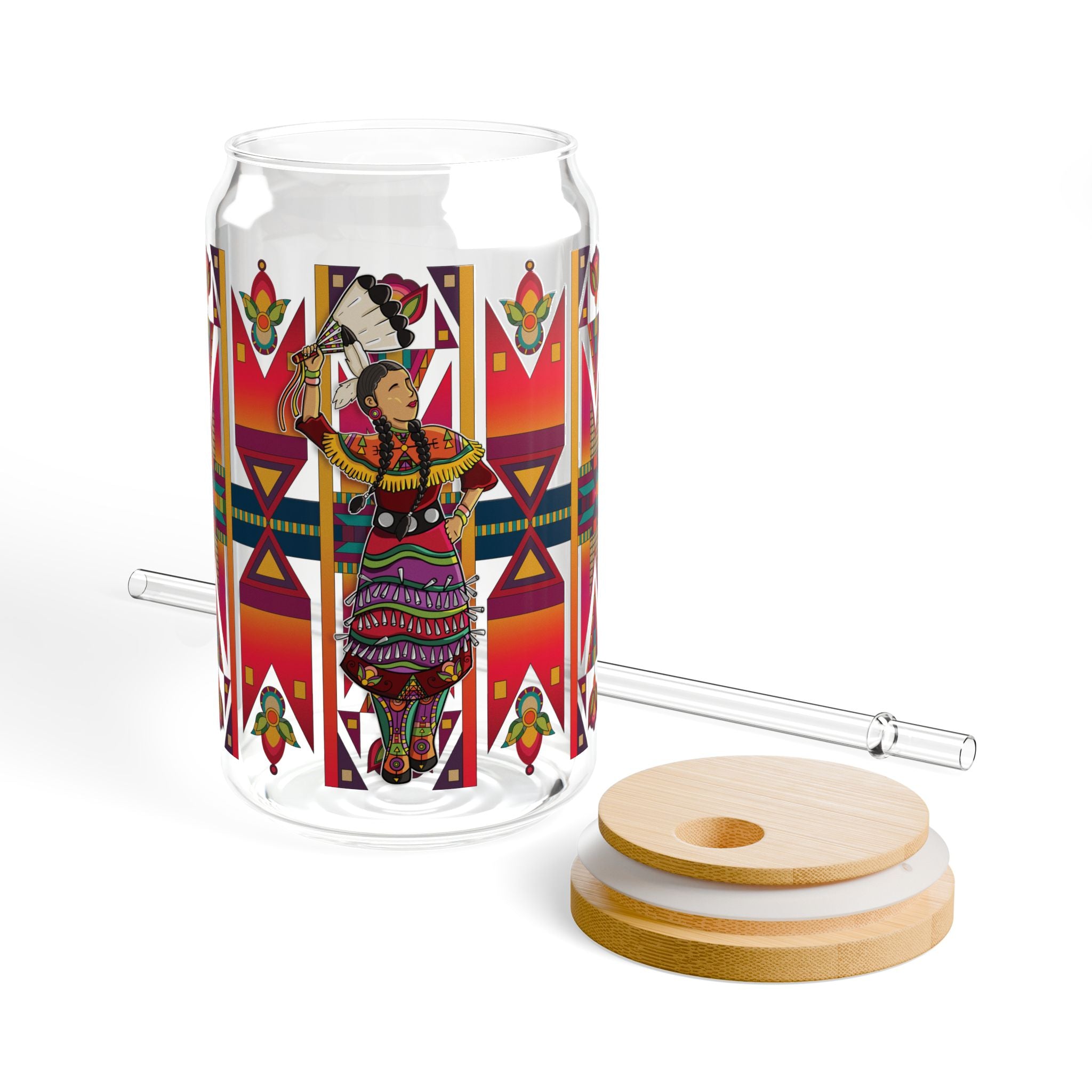 Jingle Dancer 3 Colorful 16oz Sipper Glass with Straw