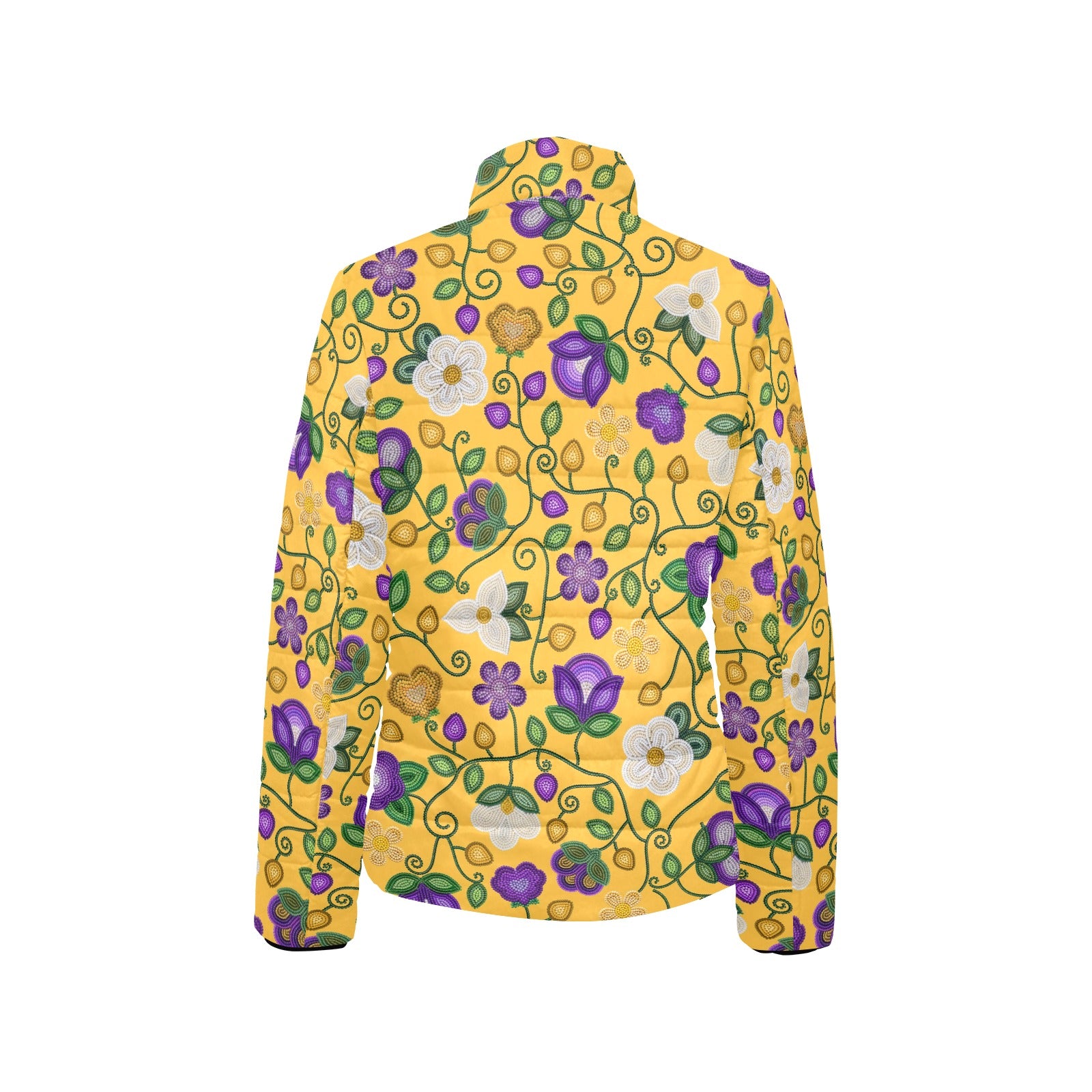 Midnight Moss Bloom Yellow Women's Stand Collar Padded Jacket