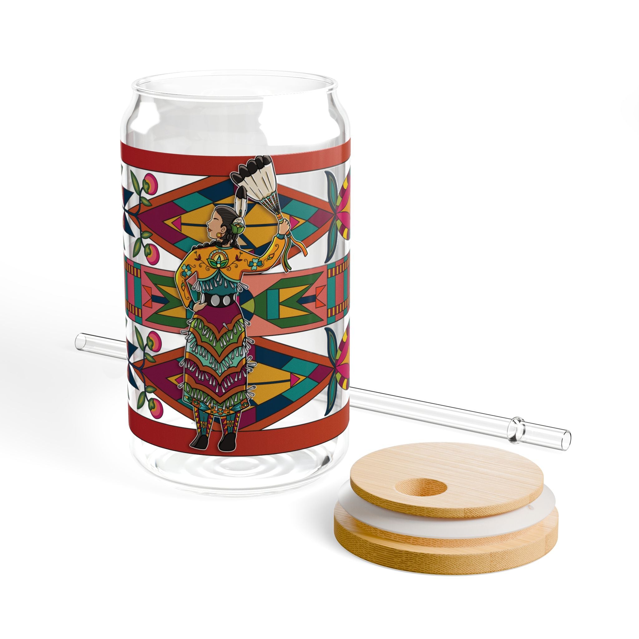 Jingle Dancer 4 Colorful 16oz Sipper Glass with Straw