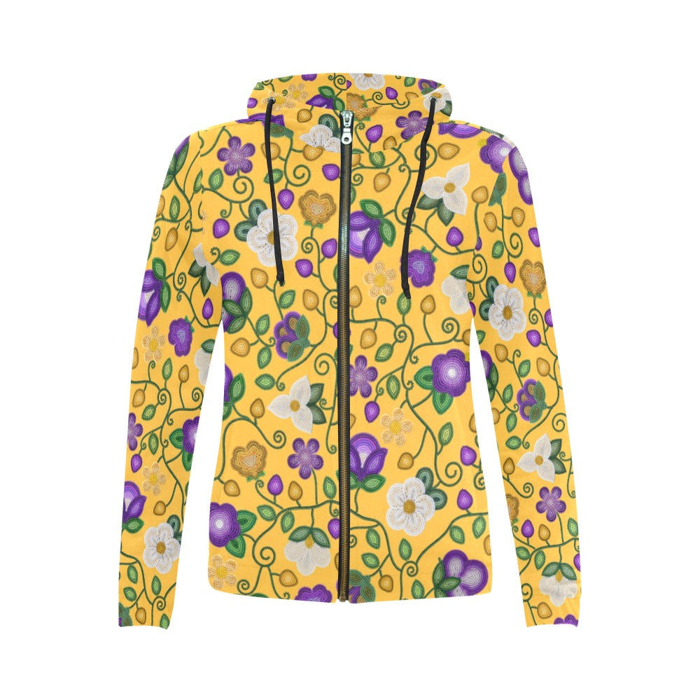 Midnight Moss Bloom Yellow Full Zip Hoodie for Women
