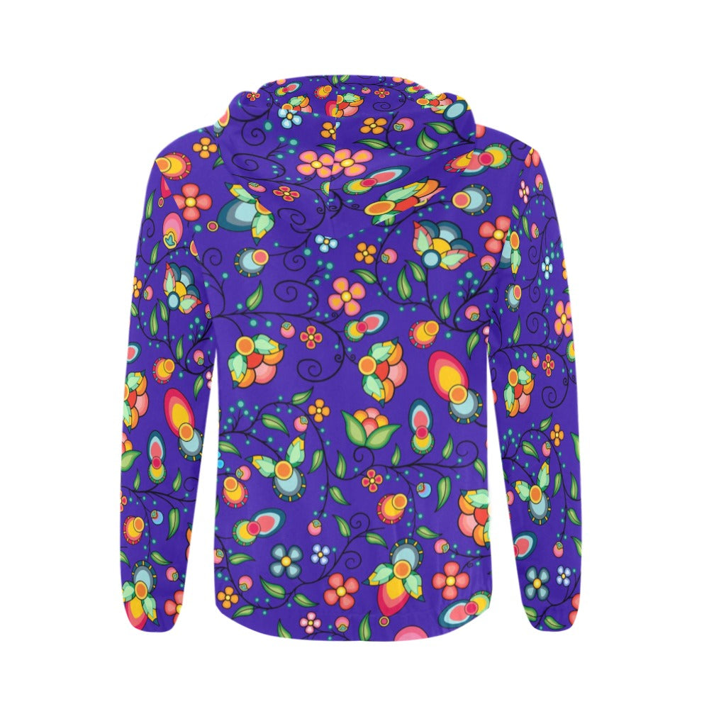 Floral Bounty Blue Men's Zipper Hoodie