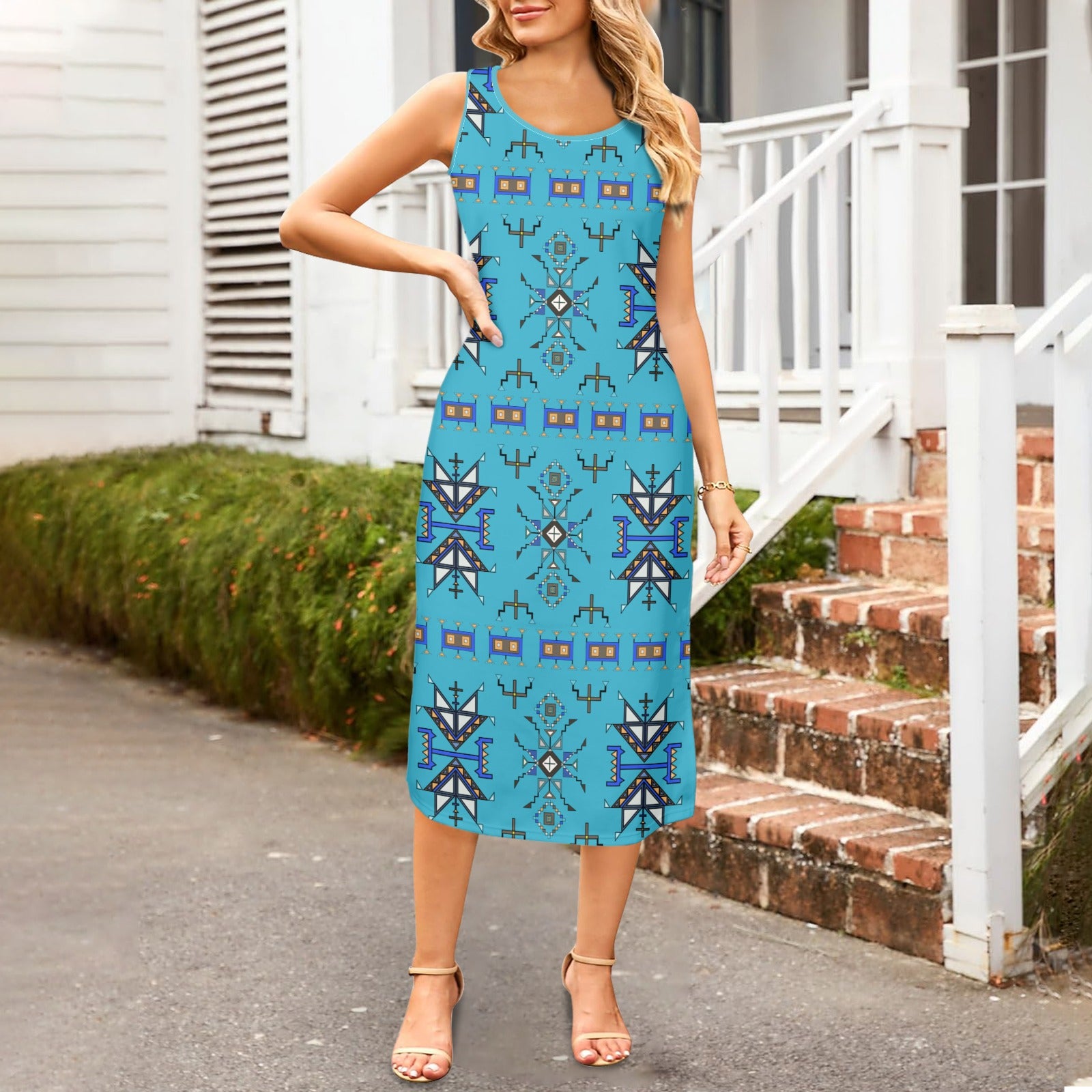 Eagle Strike Blue Phaedra Sleeveless Open Fork Long Dress