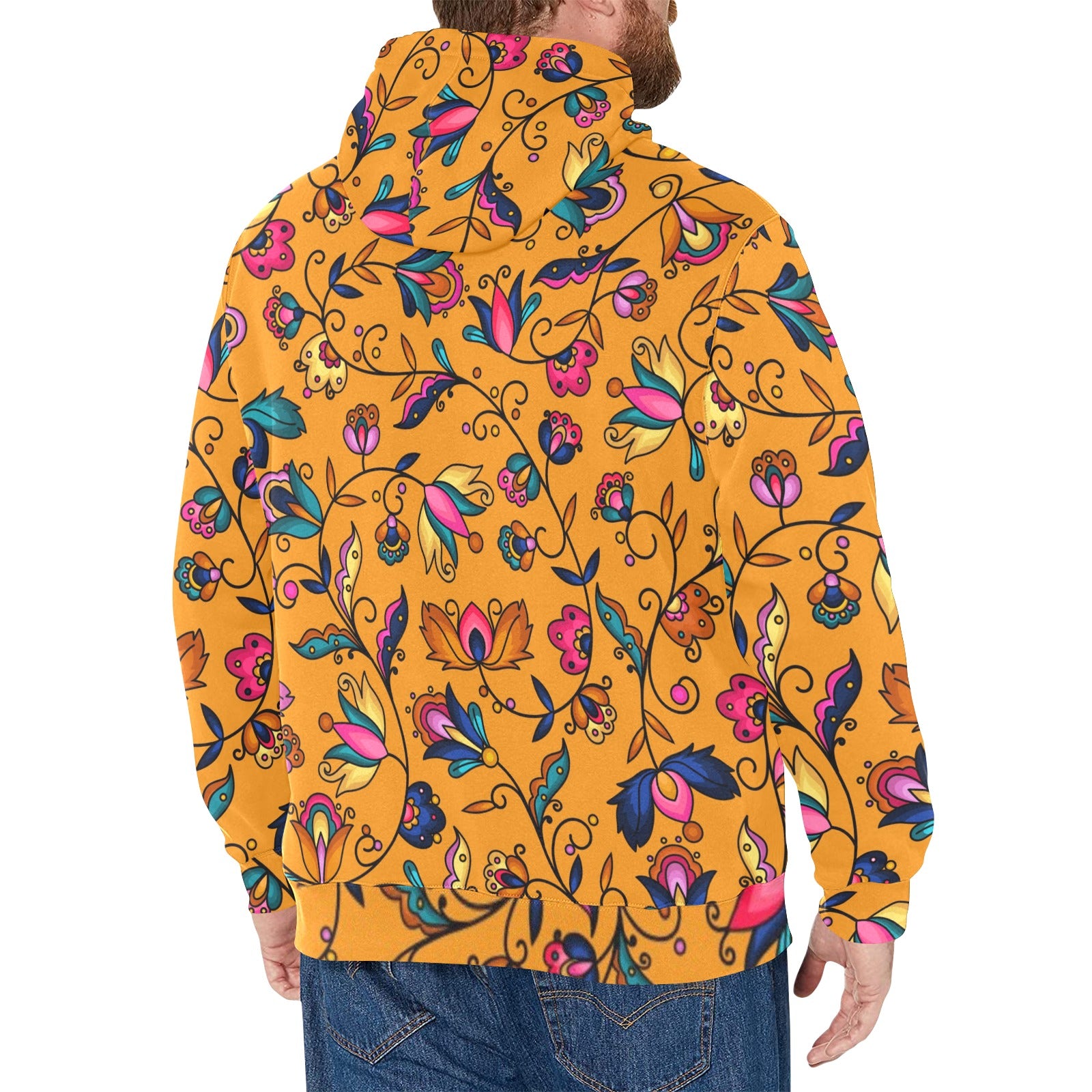 Copper Prairie Petals Orange Men's Long Sleeve Fleece Hoodie