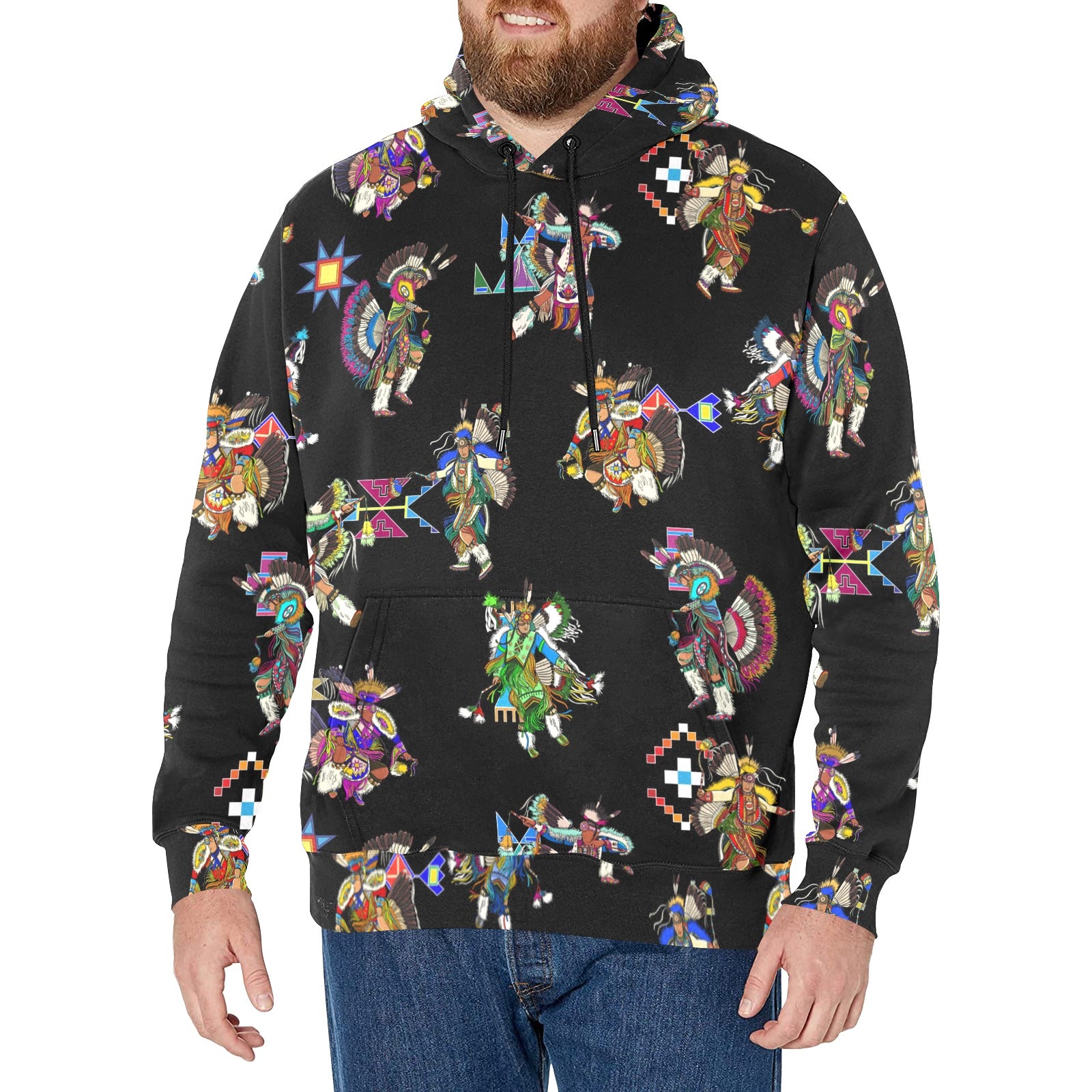 Men's Fancy Dancer Black Men's Long Sleeve Fleece Hoodie