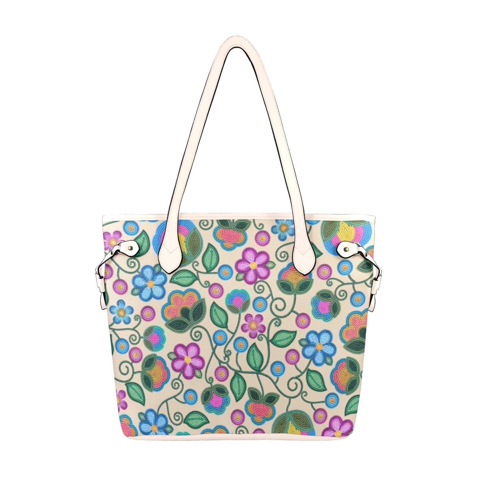 Turquoise Sunbeam Cream Clover Canvas Tote Bag