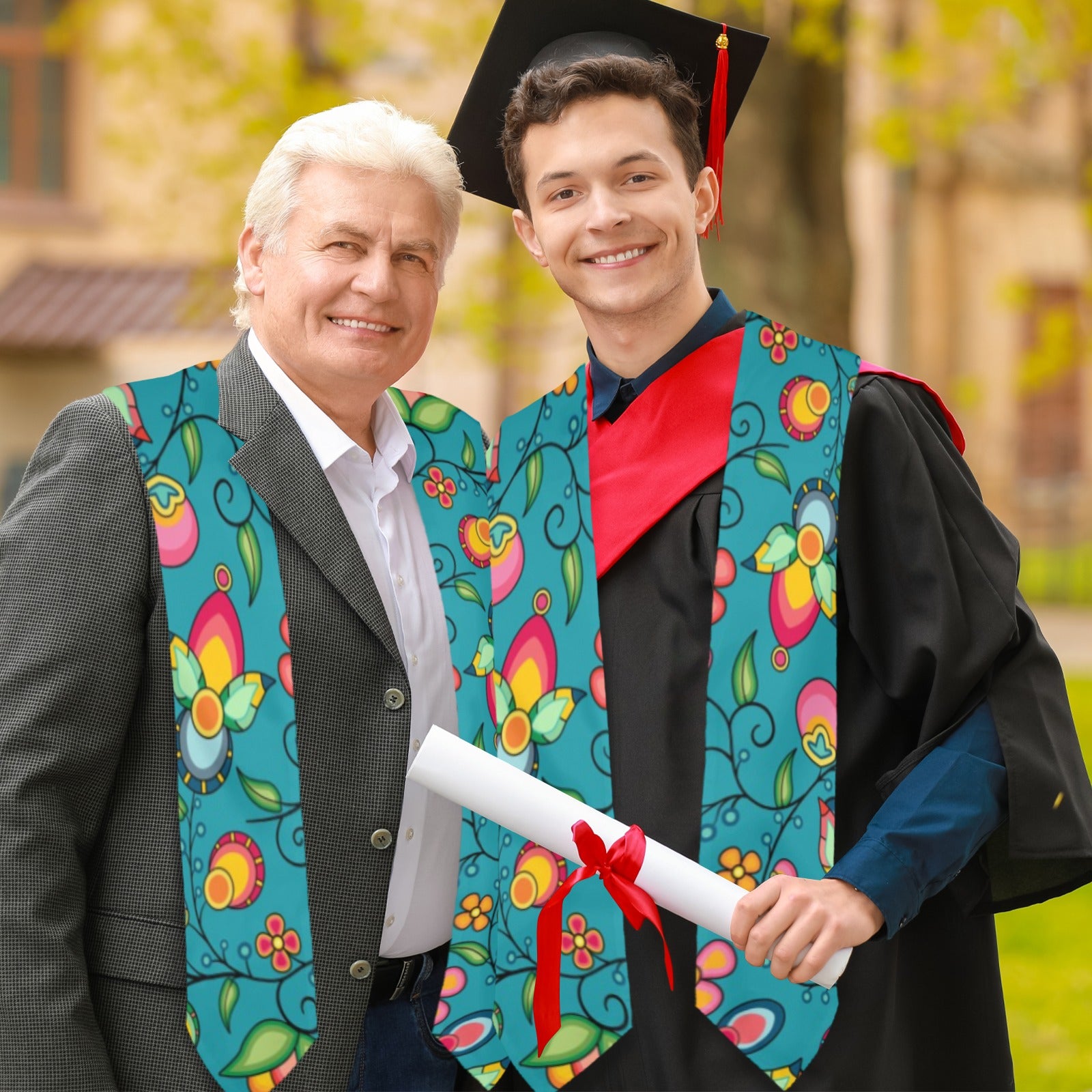 Floral Bounty Teal Graduation Stole