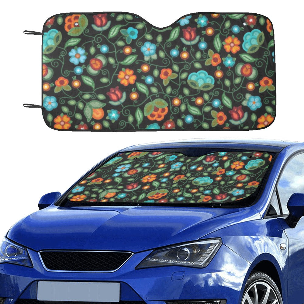Prairie Fire Petals Black Car Sun Shade 55"x30"