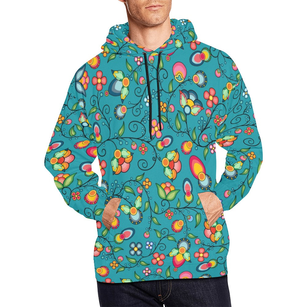Floral Bounty Teal Hoodie for Men (USA Size)