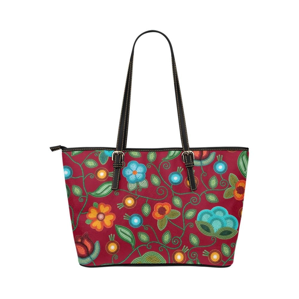 Prairie Fire Petals Red Leather Tote Bag/Large