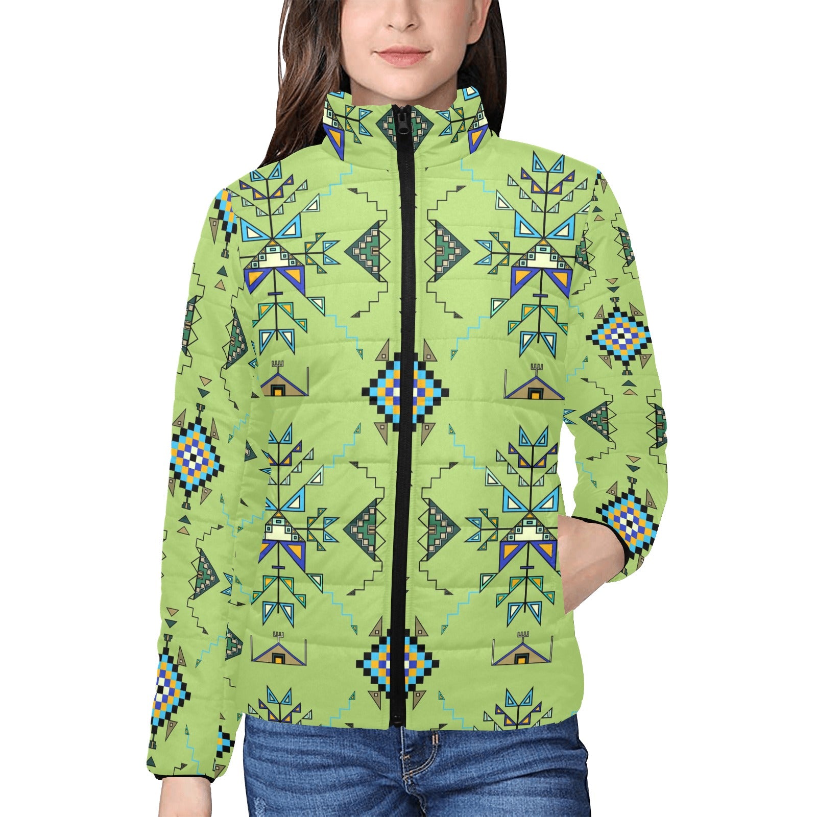 Bear Shield Green Women's Women's Stand Collar Padded Jacket