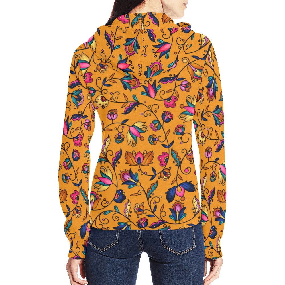Copper Prairie Petals Orange Full Zip Hoodie for Women