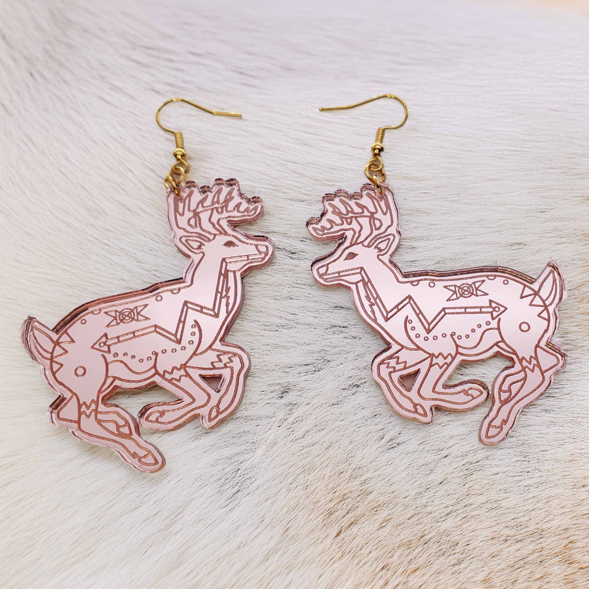 Modern Ledger Deer Handmade Acrylic Engraved Earring Set