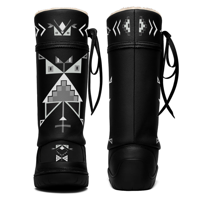 Owl Watcher black MocLux front and back views, print on the front and plain leather back
