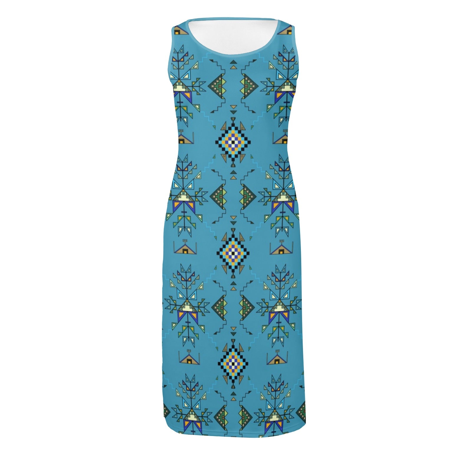 Bear Shield Blue Phaedra Sleeveless Open Fork Long Dress
