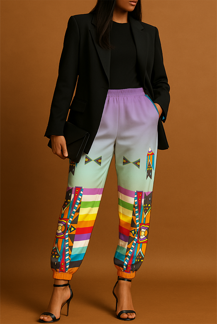Blooming Spirit Geometric Ribbon Jogger Pants