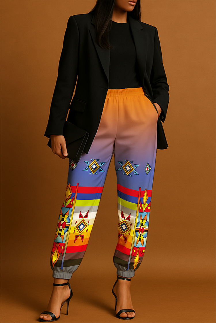Sunset Pathways Geometric Ribbon Jogger Pants