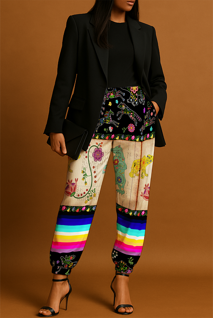 Floral Ledger Bear Ribbon Jogger Pants