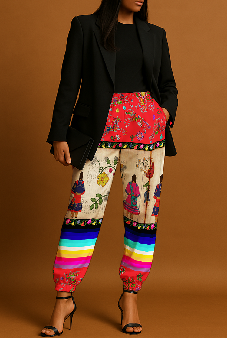 Floral Ledger Sisters Red Ribbon Jogger Pants