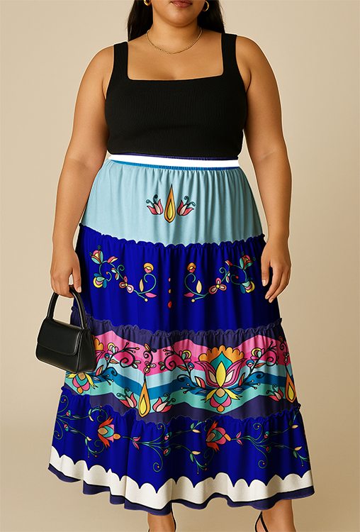 Thunder Mesa Petals Blue Three Tier Skirt