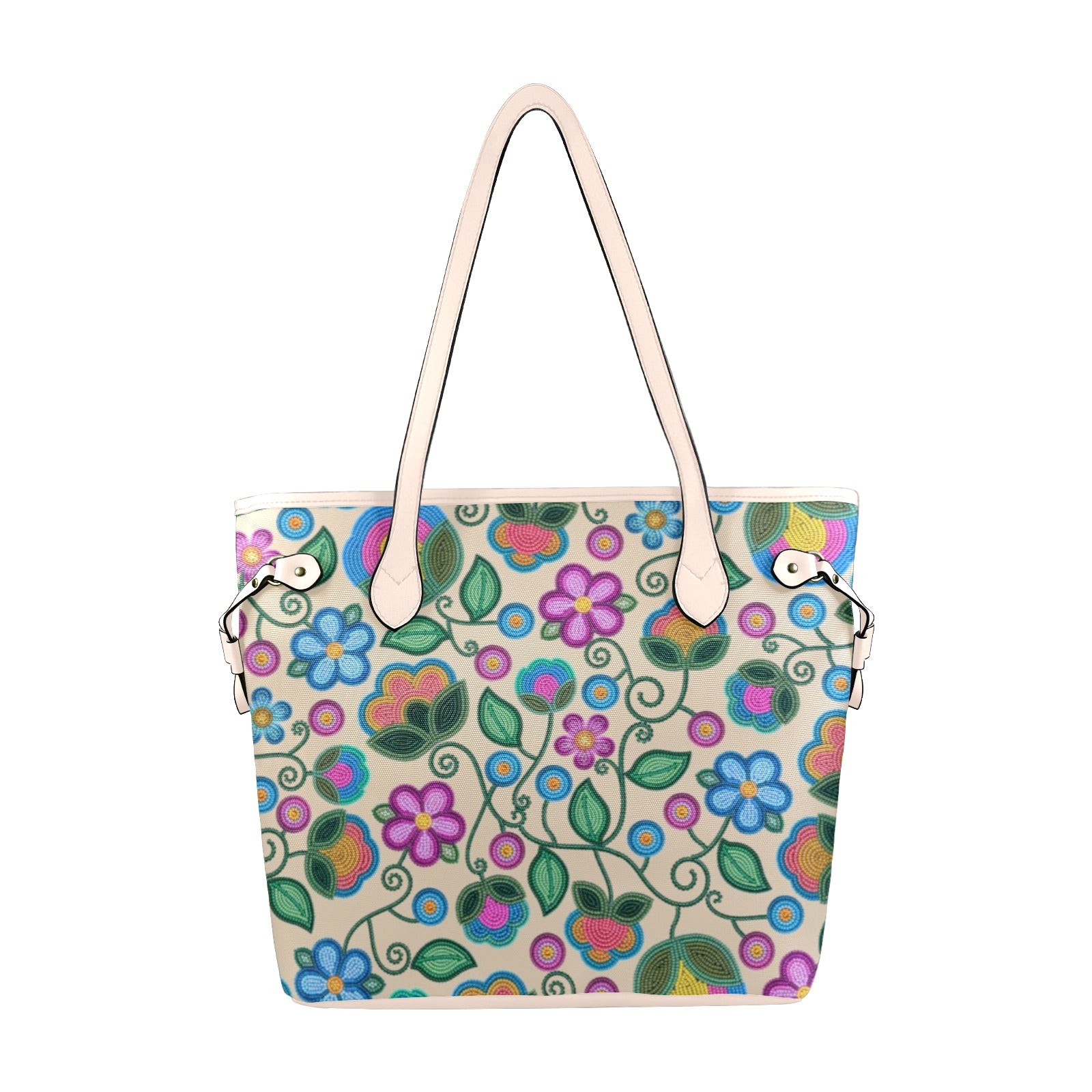 Turquoise Sunbeam Cream Clover Canvas Tote Bag