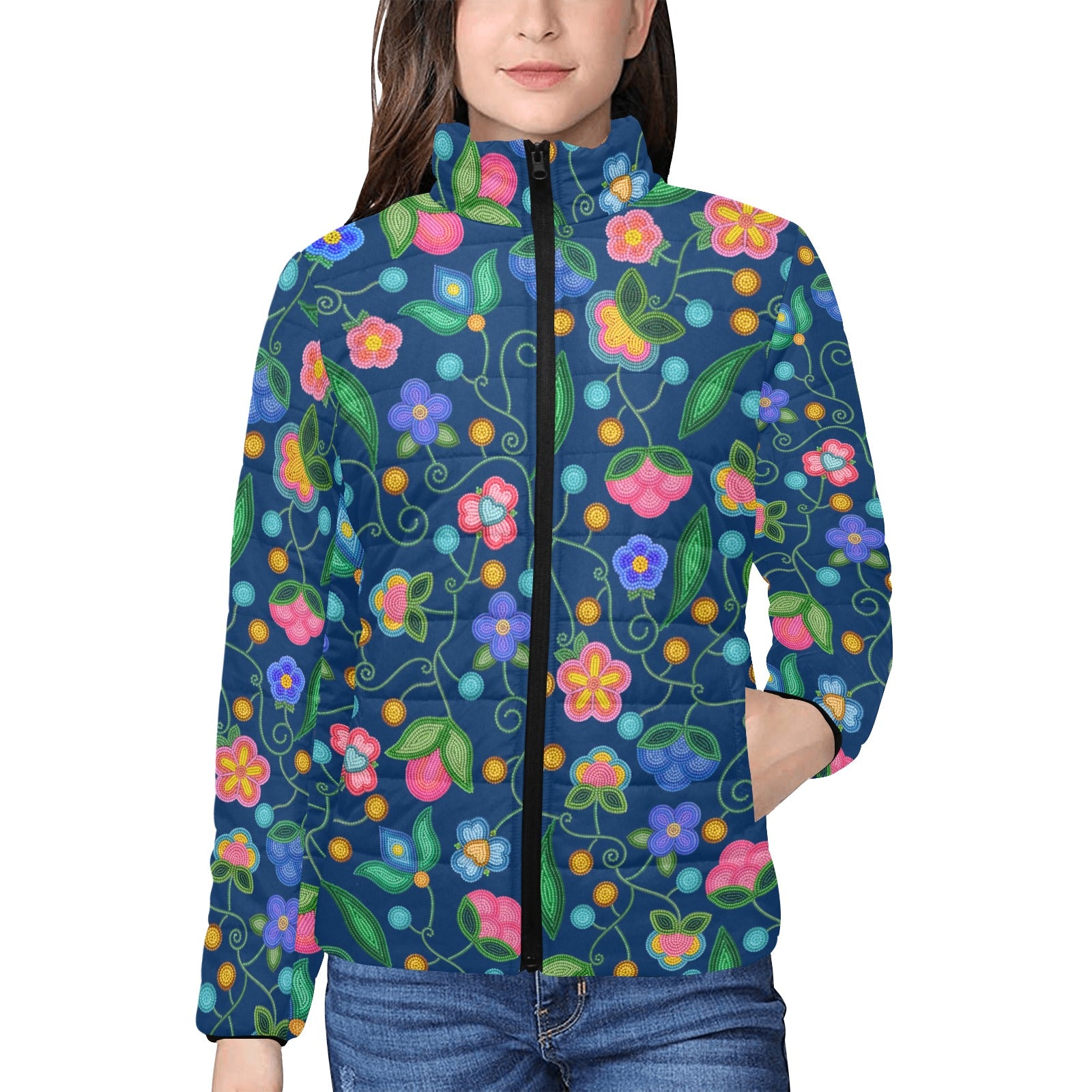 Skyberry Serenade Navy Women's Stand Collar Padded Jacket
