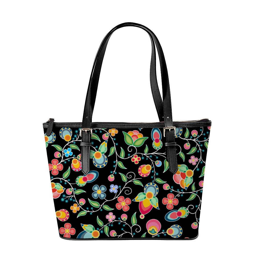 Floral Bounty Black Large Tote Shoulder Bag