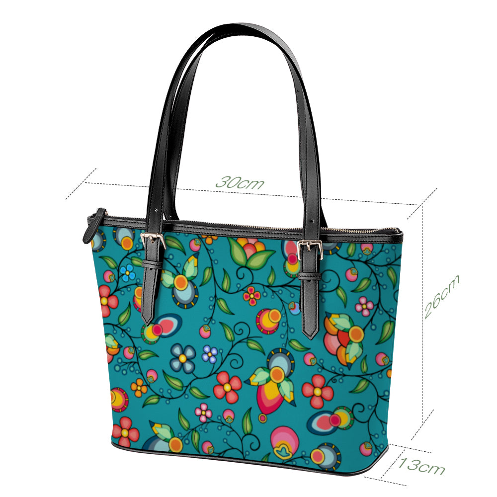 Floral Bounty Teal Large Tote Shoulder Bag