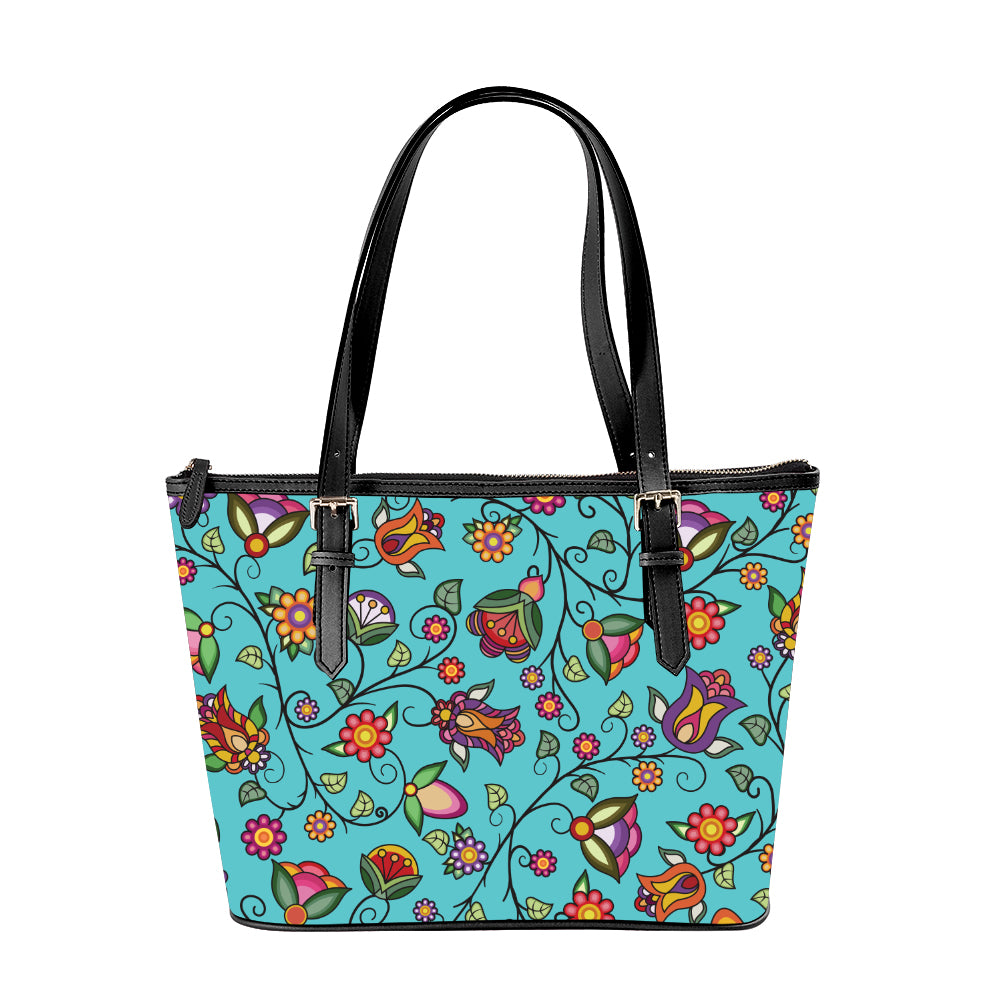 Heartbeat Petals Turquoise Large Tote Shoulder Bag