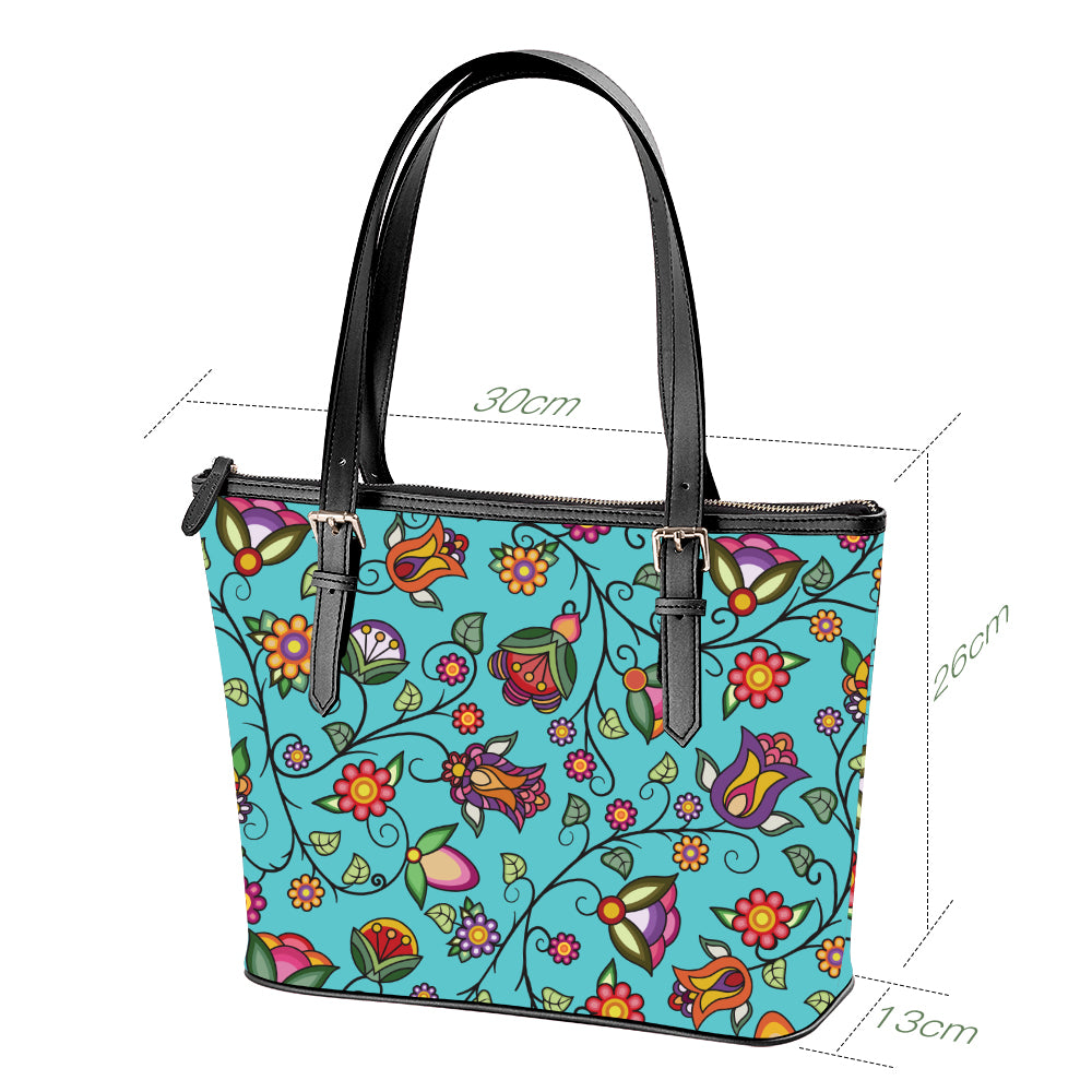 Heartbeat Petals Turquoise Large Tote Shoulder Bag