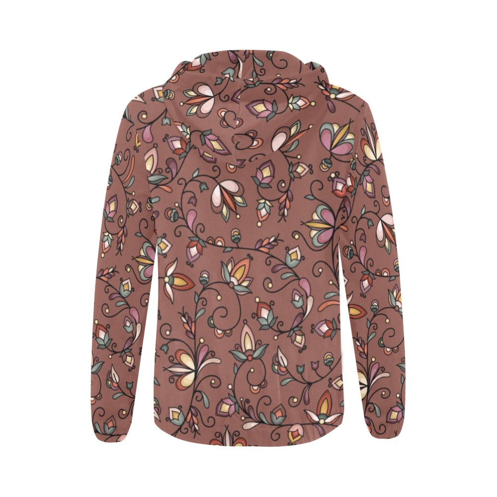 Burnt Sky Petals Brown Full Zip Hoodie for Women