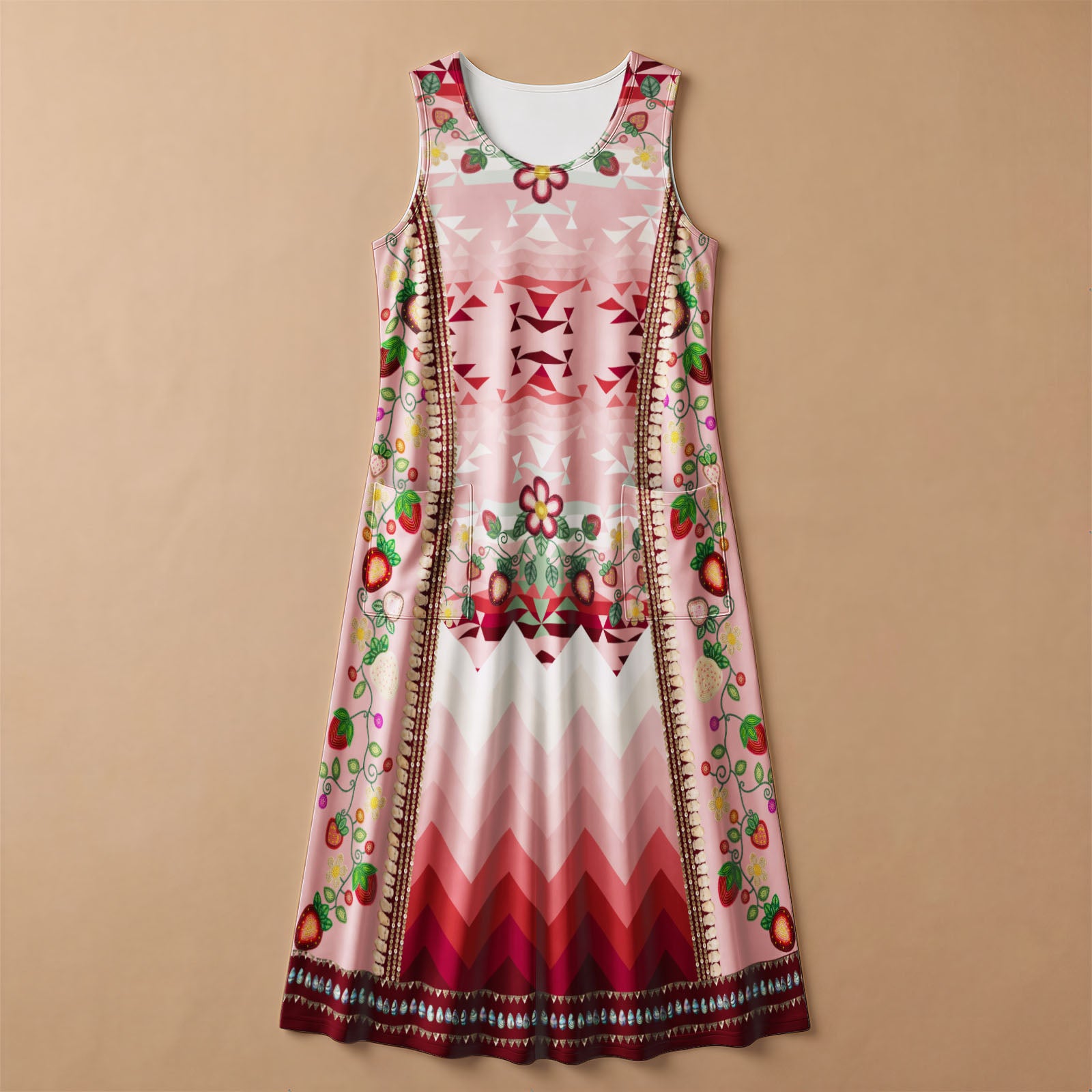 Sacred Strawberry Pink 1 Women's Sleeveless Long Dress