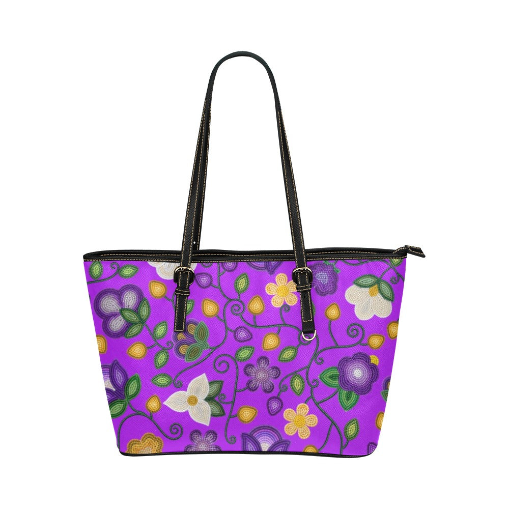 Midnight Moss Bloom Purple Leather Tote Bag/Large