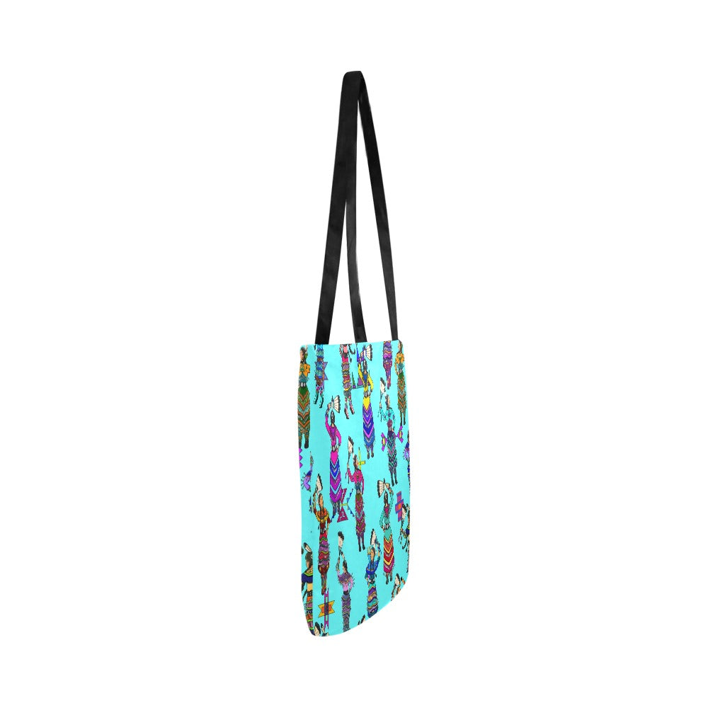 Women's Jingle Dancers Turquoise Reusable Shopping Bag (Two sides)