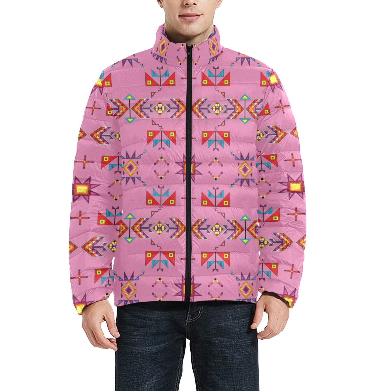 Scattered Generations Pink Men's Padded Jacket