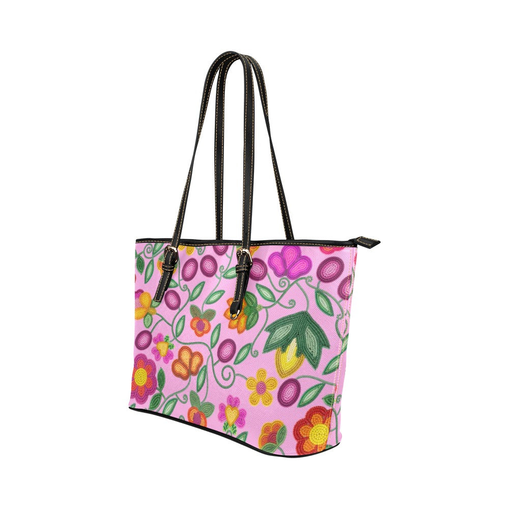 Boreal Bounty Pink Leather Tote Bag/Large