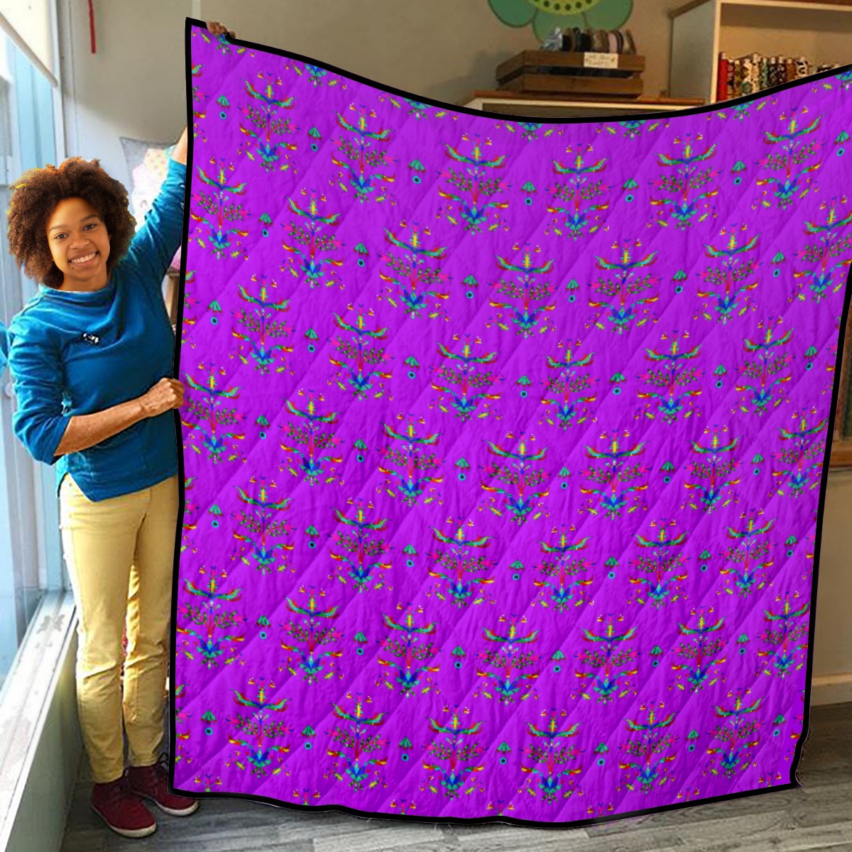 Dakota Damask Purple Lightweight & Breathable Quilt With Edge-wrapping Strips