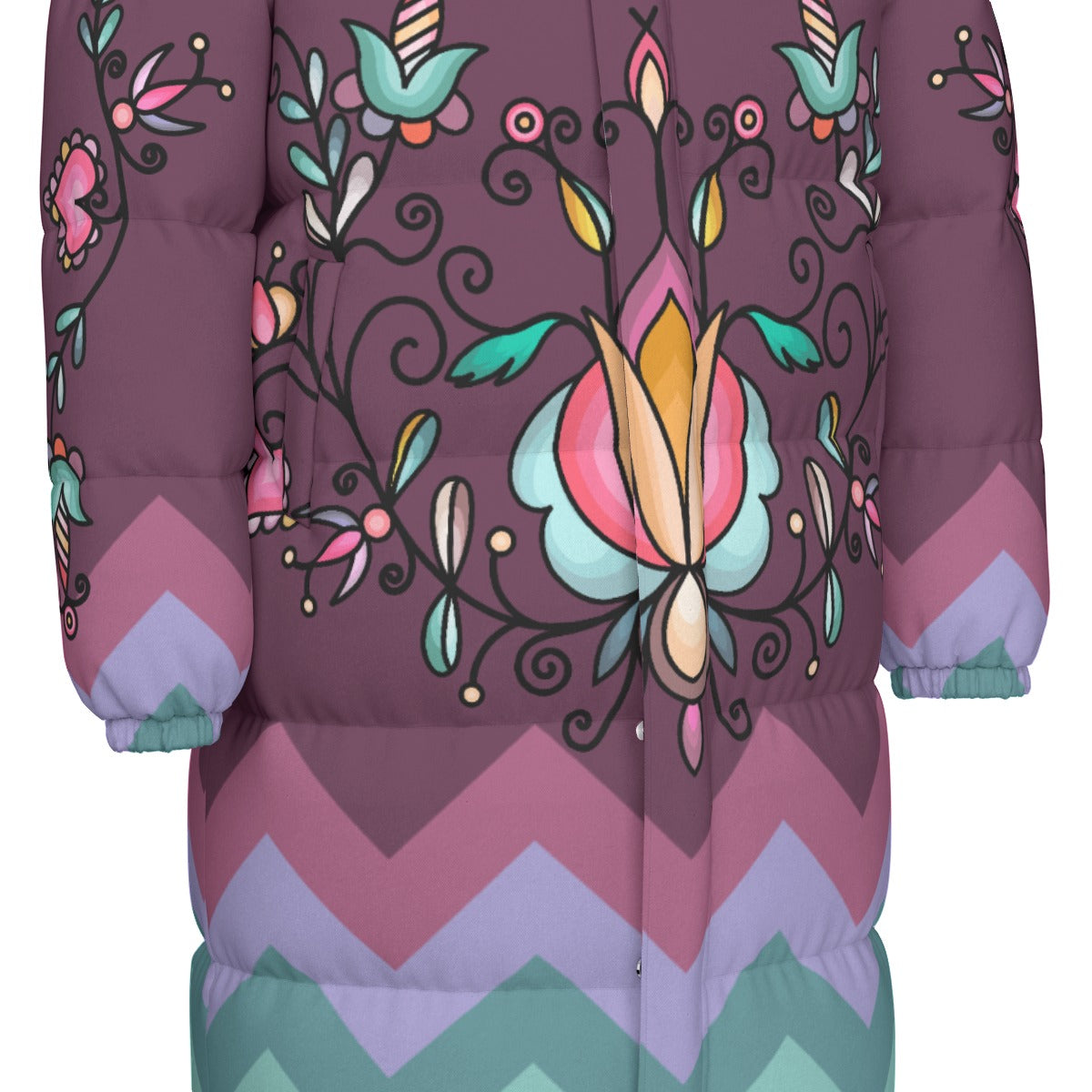 Harvest Hearth Floral Main Unisex Long Down Jacket