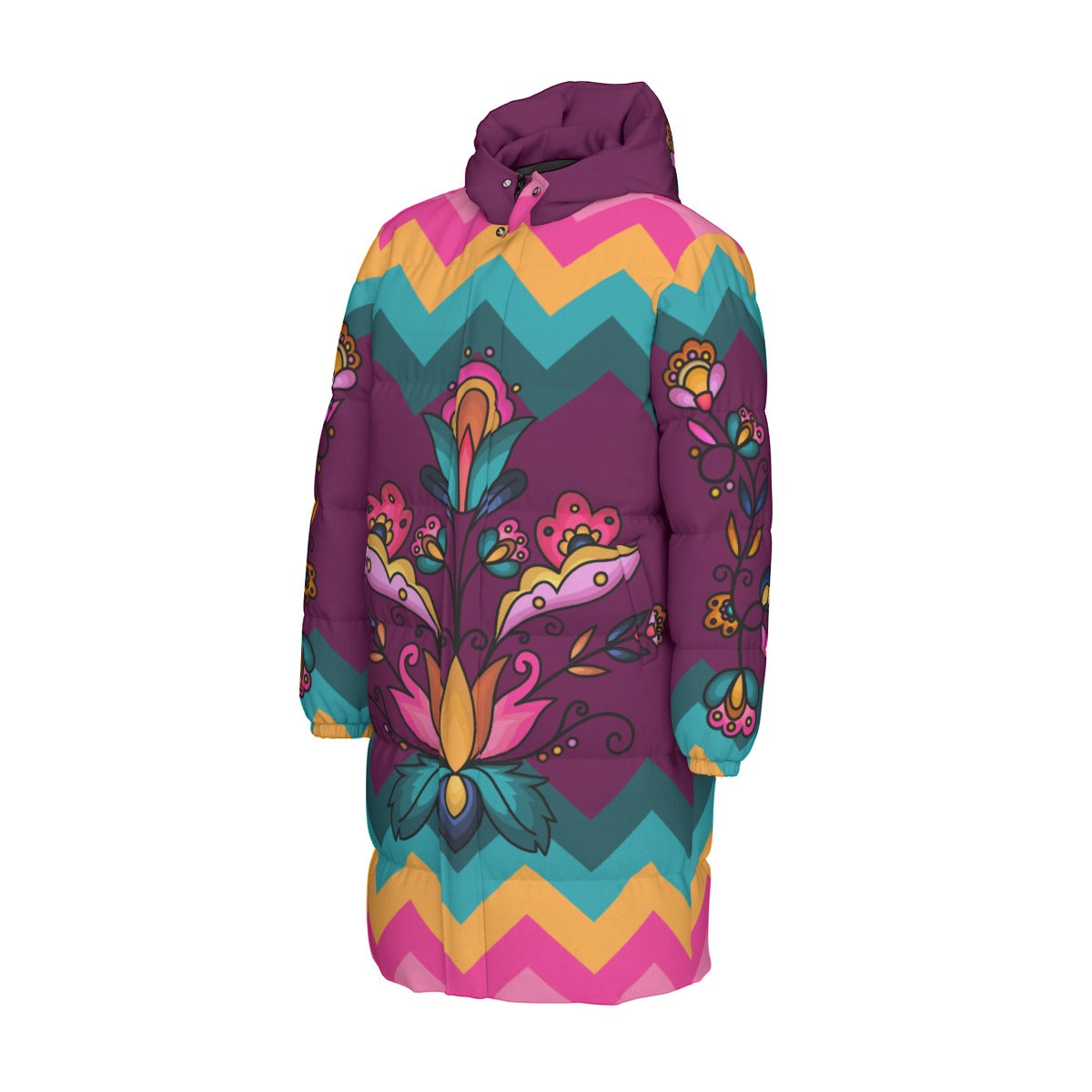 Copper Prairie Petals Unisex Long Down Jacket