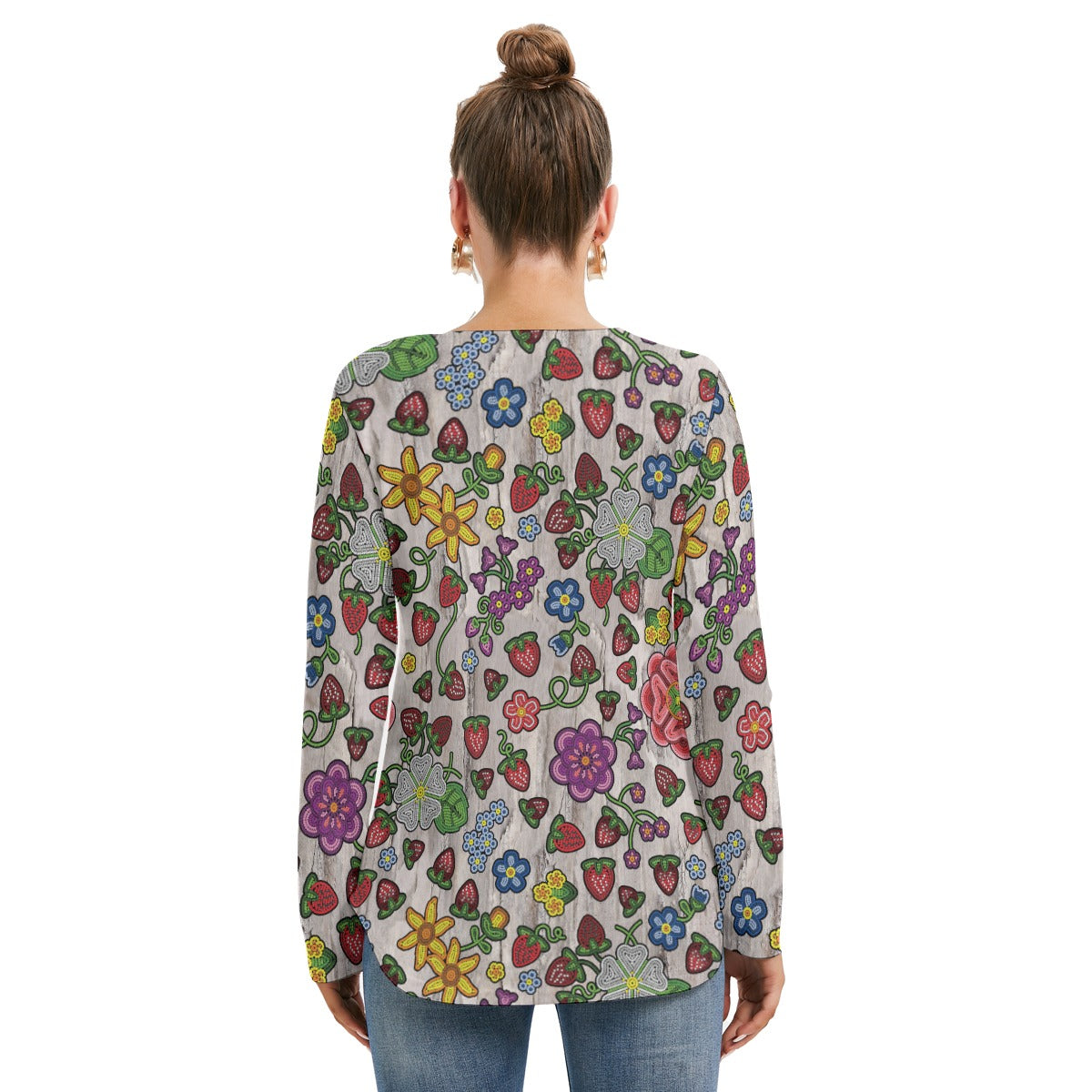 Berry Pop Bright Birch Women's Long Sleeve Neckline Tie Sweatshirt