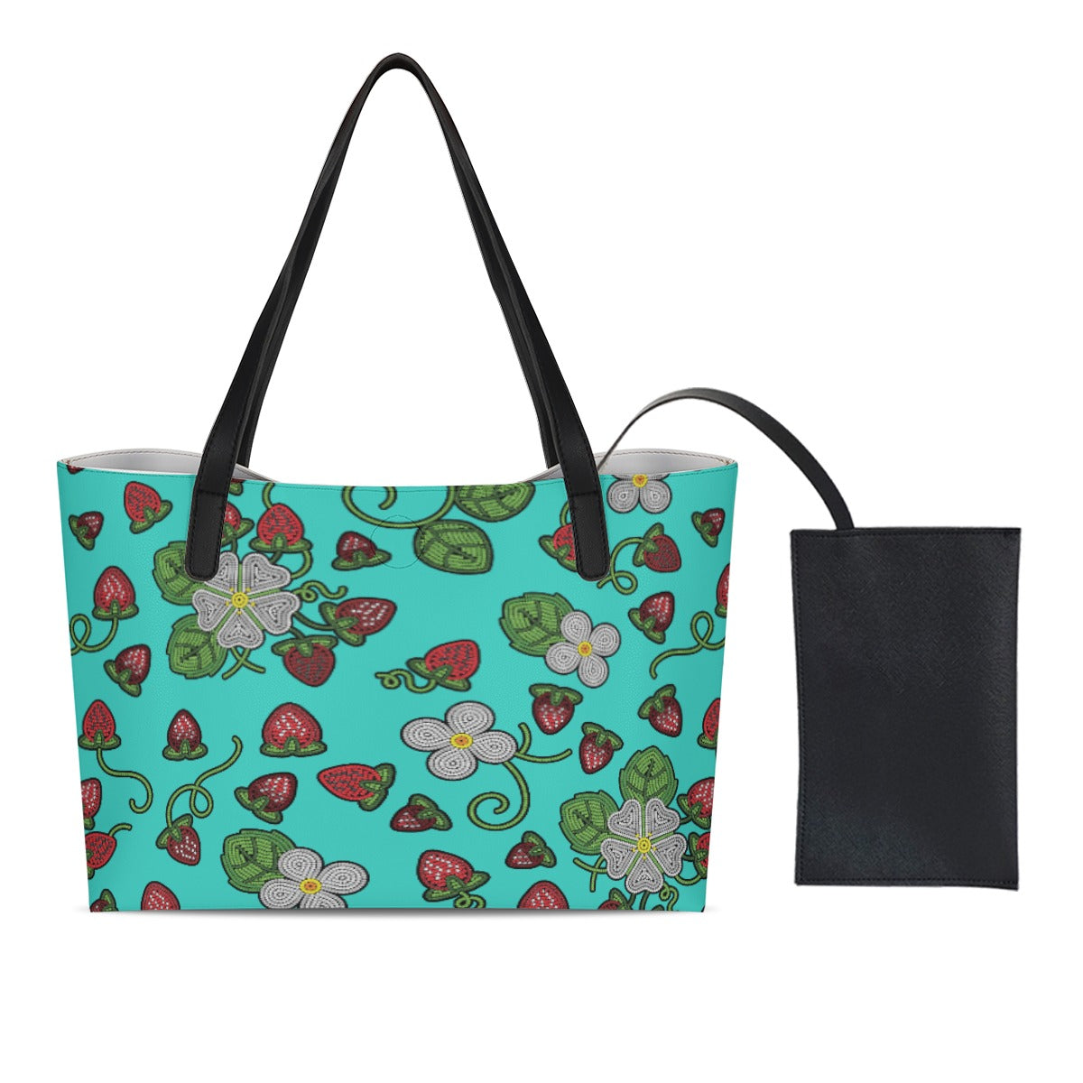 Strawberry Dreams Turquoise Shopping Tote Bag With Black Mini Purse