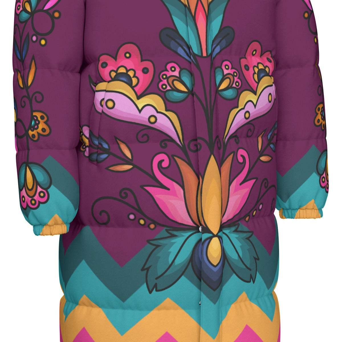 Copper Prairie Petals Unisex Long Down Jacket