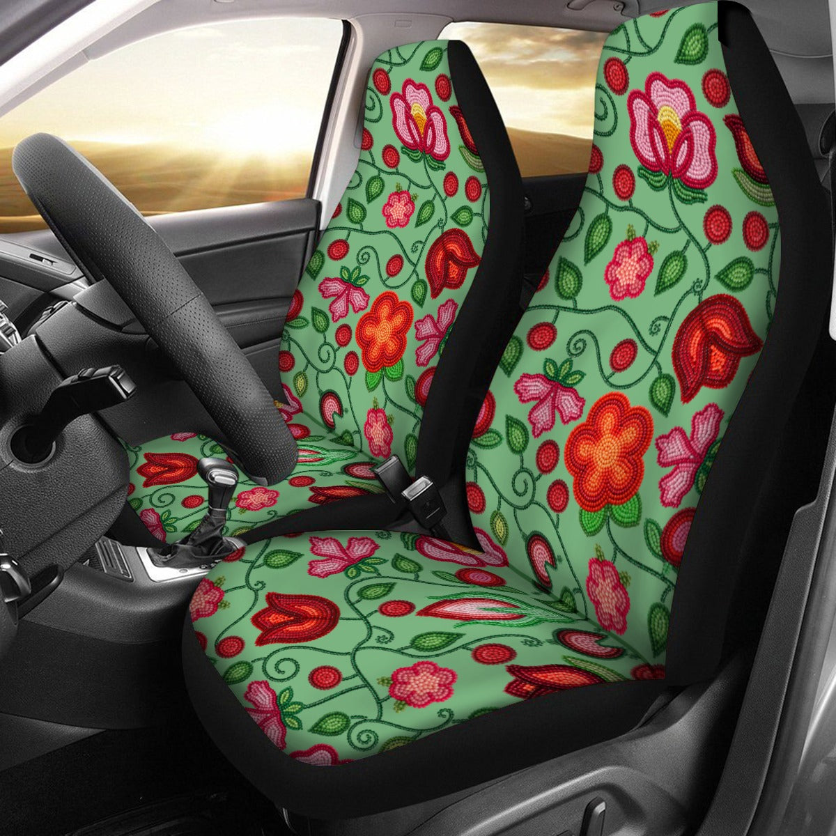 Rose Reverie Green Universal Car Seat Cover With Thickened Back