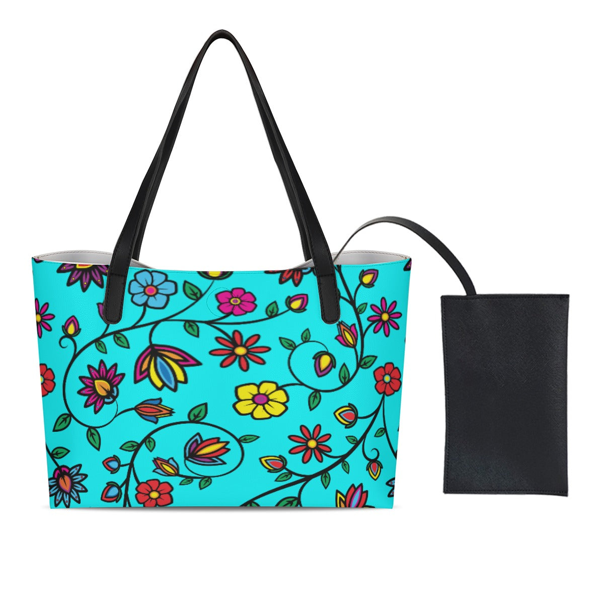 Nature's Nexus Turquoise Shopping Tote Bag With Black Mini Purse