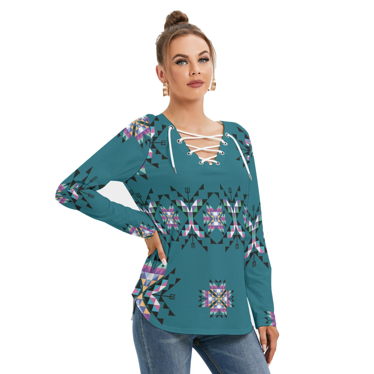 Medicine Lodge Dark Winter Women's Long Sleeve Neckline Tie Sweatshirt