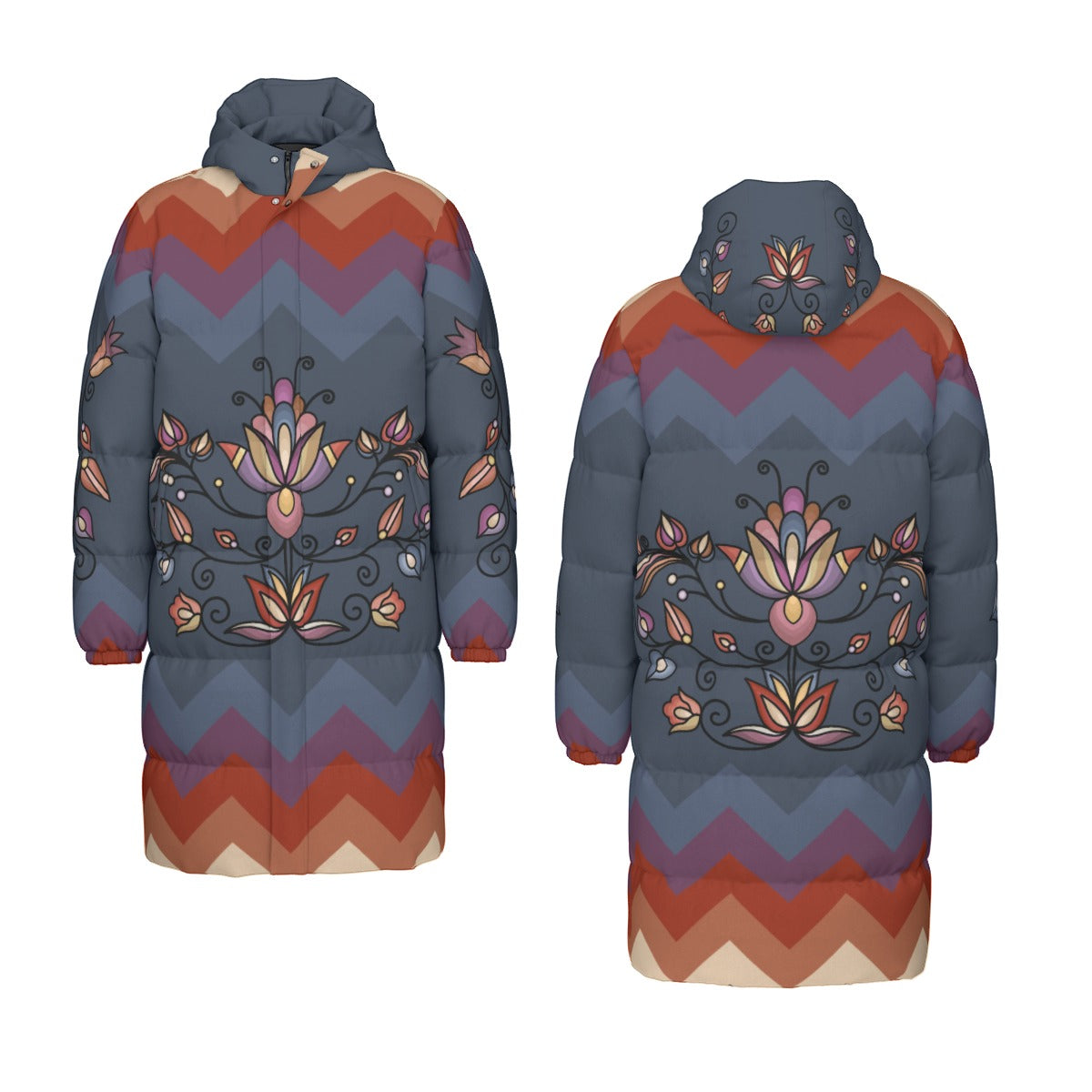 Ember Blossom Floral Unisex Long Down Jacket