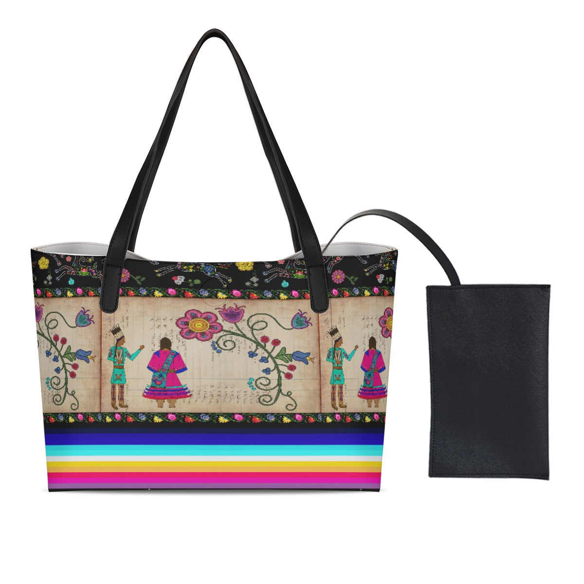 Floral Ledger Sweethearts Shopping Tote Bag With Black Mini Purse