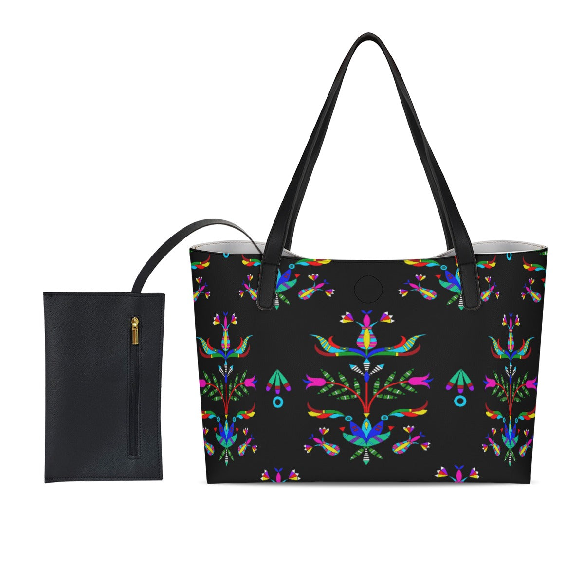 Dakota Damask Black Shopping Tote Bag With Black Mini Purse